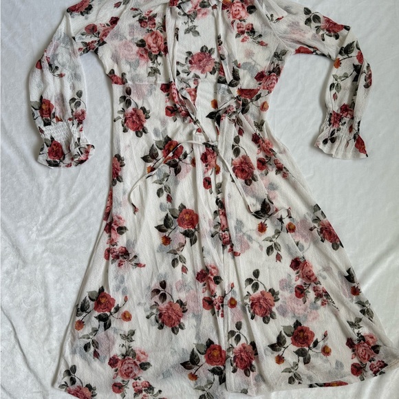 Siren Lily Other - Siren Lily White and Pink Floral Long Sleeve Sheer Coverup